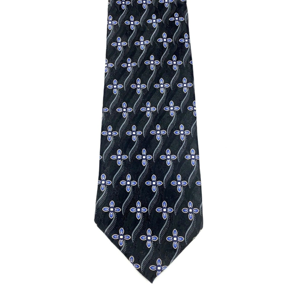 For Nordstrom By JZ Richards Black Blue Gray Geometric Floral Tie Men's Necktie - Picture 5 of 10